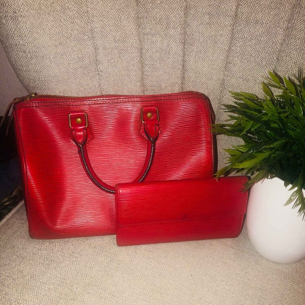 Red Louis Vuitton Epi 25 Speedy and Wallet